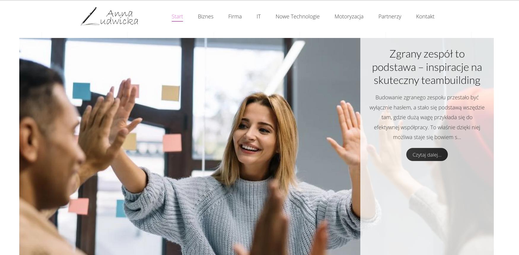 Zrzut ekranu witryny przedstawiający ostatni wpis blogowy.